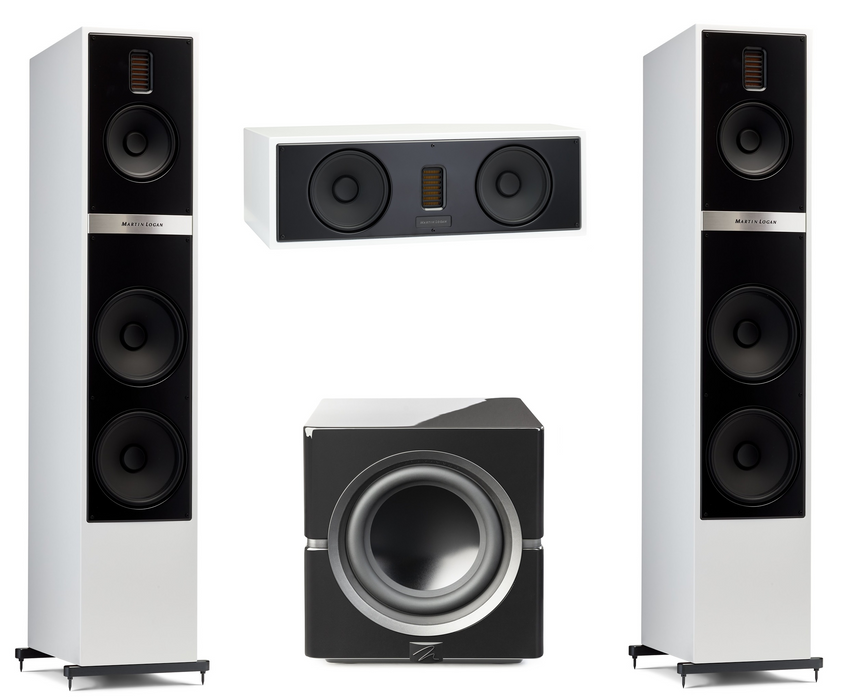 Martin Logan Motion 60XTi Floorstanding Speakers Pair with Motion 50XTi Center Speaker and Dynamo 12 Powered 12" Subwoofer Bundle - Safe and Sound HQ