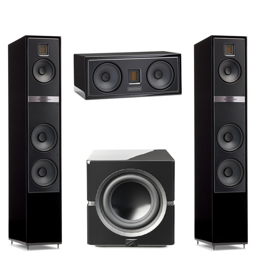 Martin Logan Motion 40i Floorstanding Speakers Pair with Motion 30i Center Channel Speaker and Dynamo 12 Powered 12" Subwoofer Bundle - Safe and Sound HQ